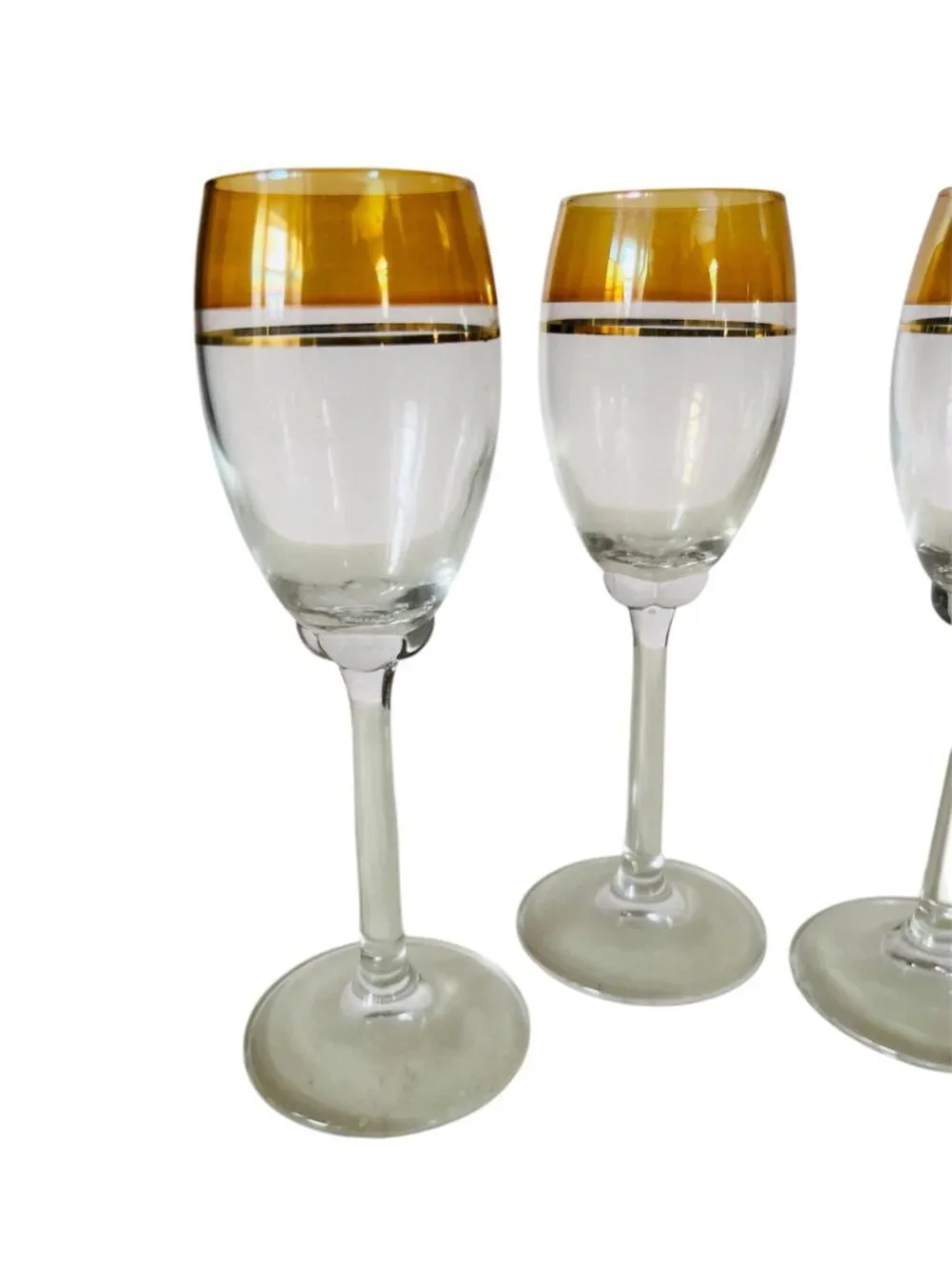 Vintage Circleware Gold Rim Cordial Wine Glass Set Stemware 3oz MCM 1950s/60s